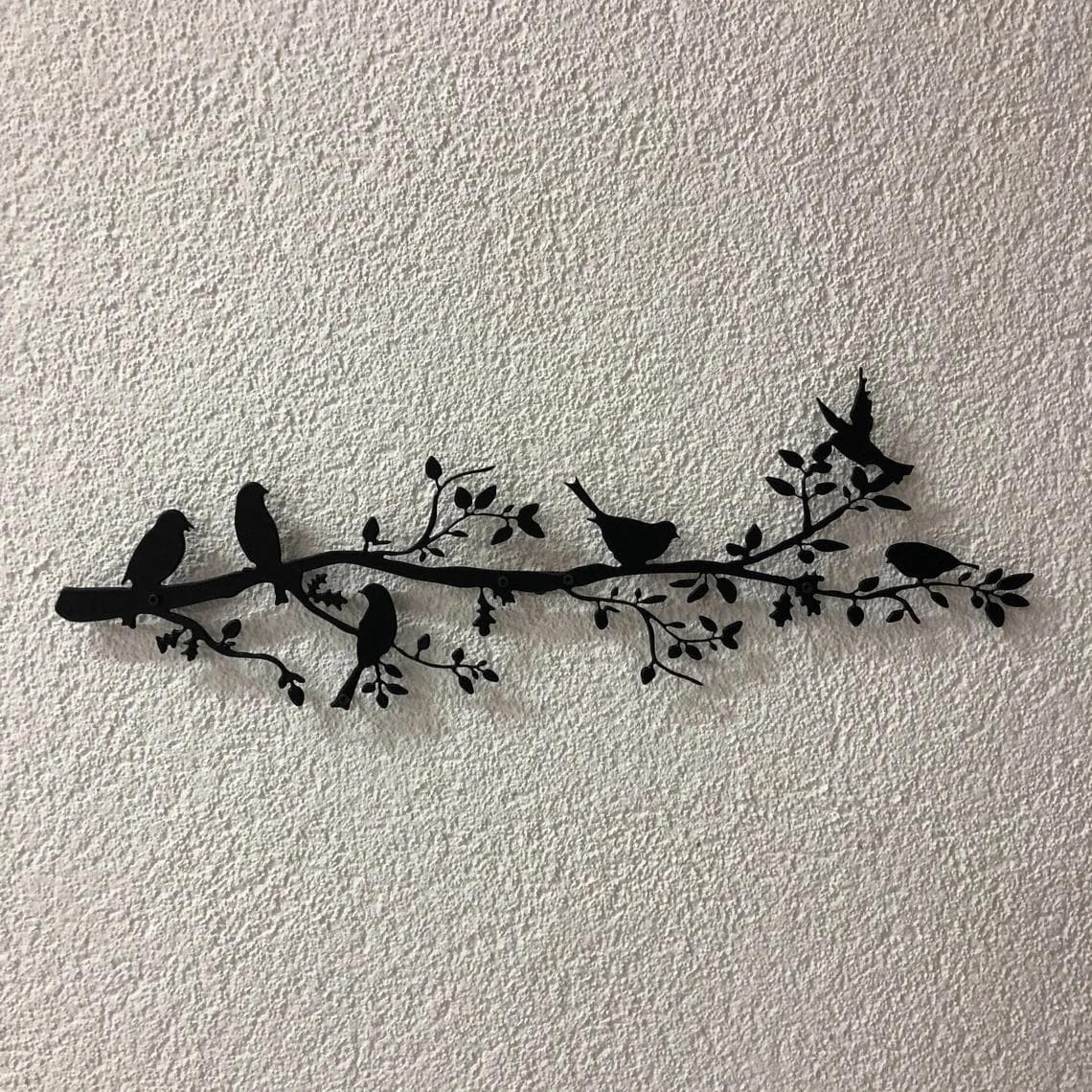 Cross-border Metal Iron Art Landscape Wall Hanging Decoration, Tree Branch Bird Silhouette, American Style Wall Decor for Courtyard Wall