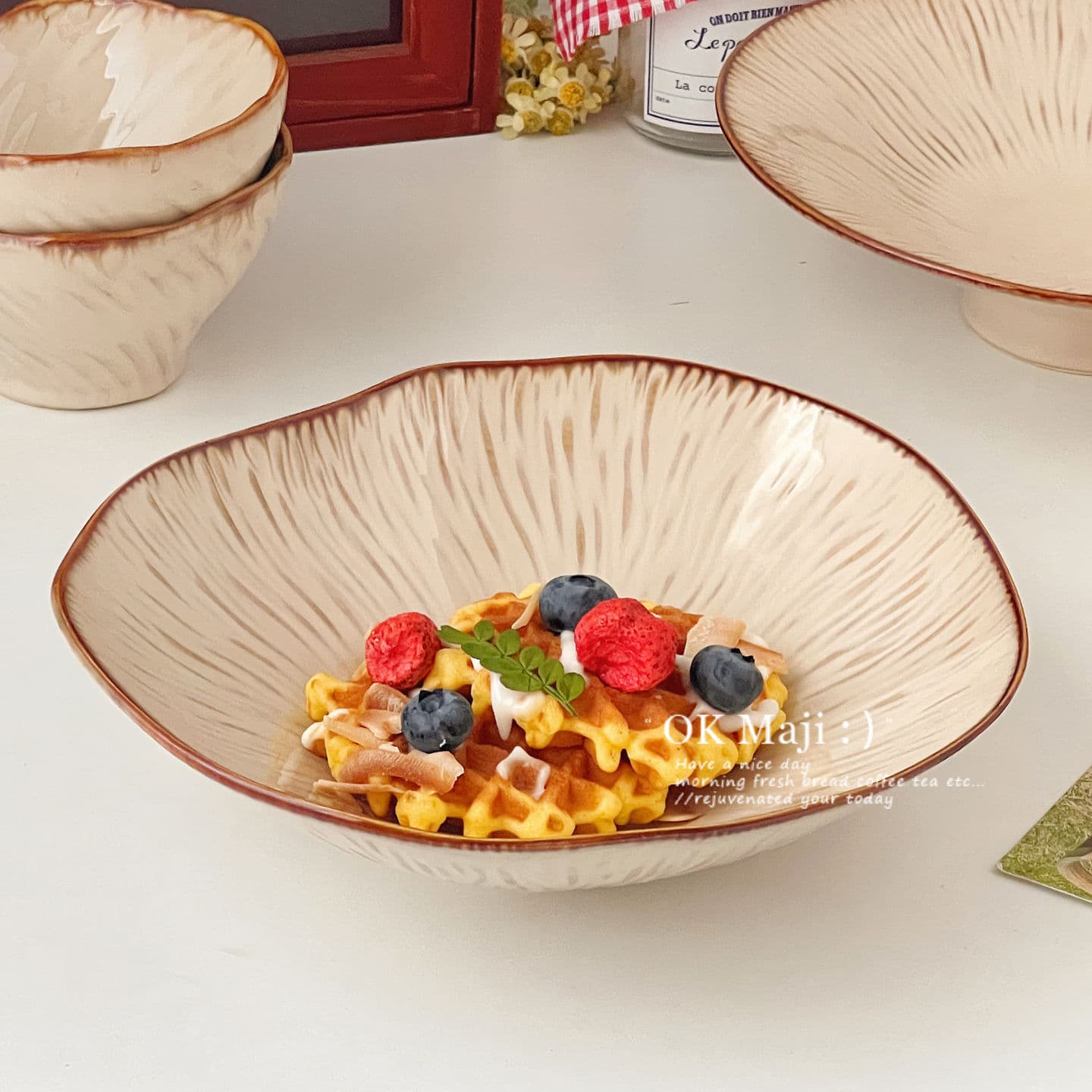 Japanese-style kiln-changed plate, home vintage dinner plate, underglaze dessert plate, ceramic fruit salad plate, pasta plate