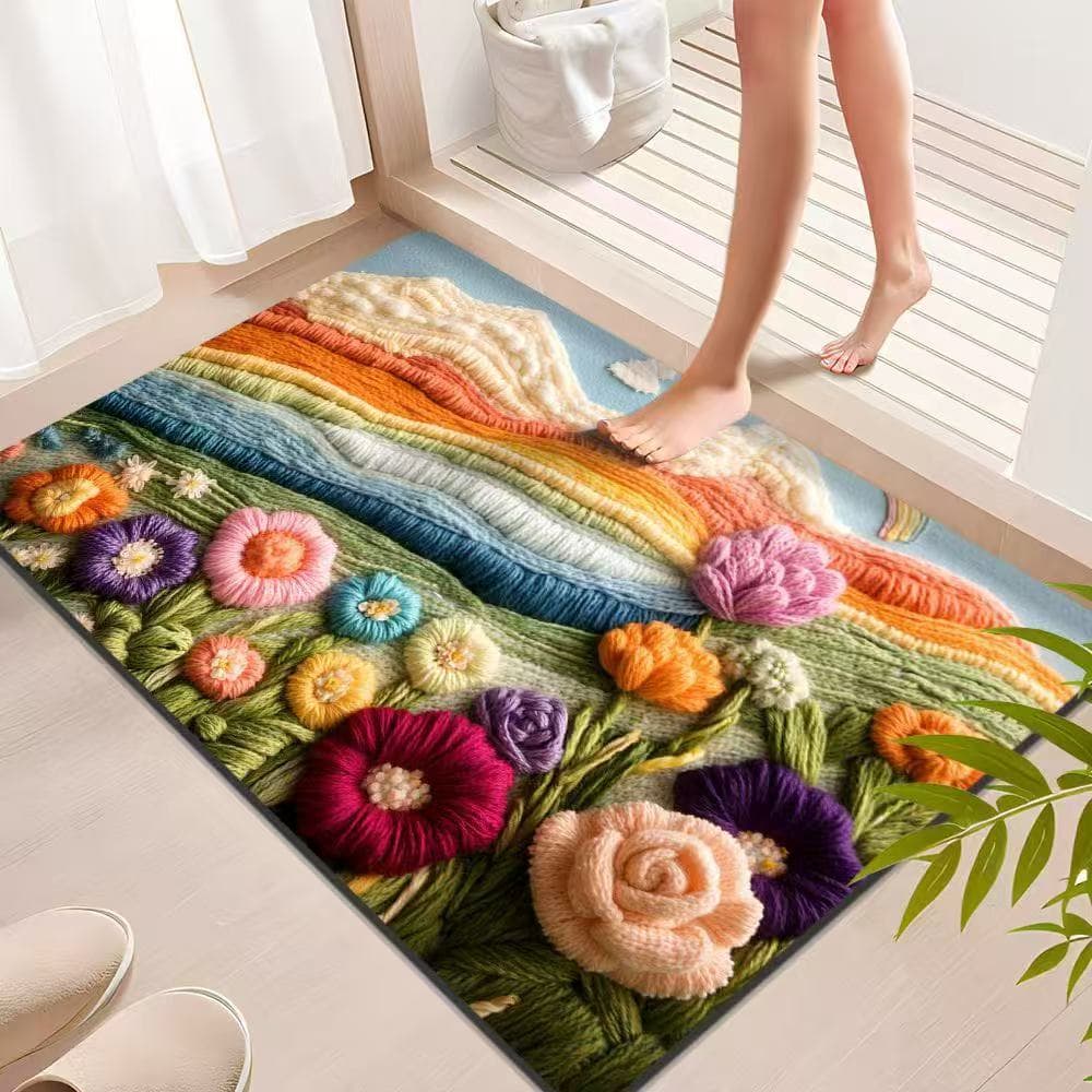 Cross-border 3D Floral Floor Mat, Diatom Mud Style, Non-slip Absorbent Door Mat for Bathroom Entrance, Drop Shipping