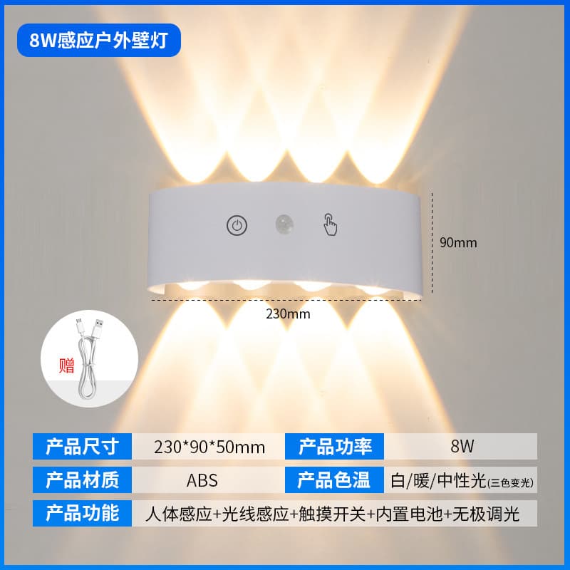 Rechargeable sensor wall lamp, magnetic light, wireless wall lamp, no wiring or drilling, bedside bedroom night light with room sensor