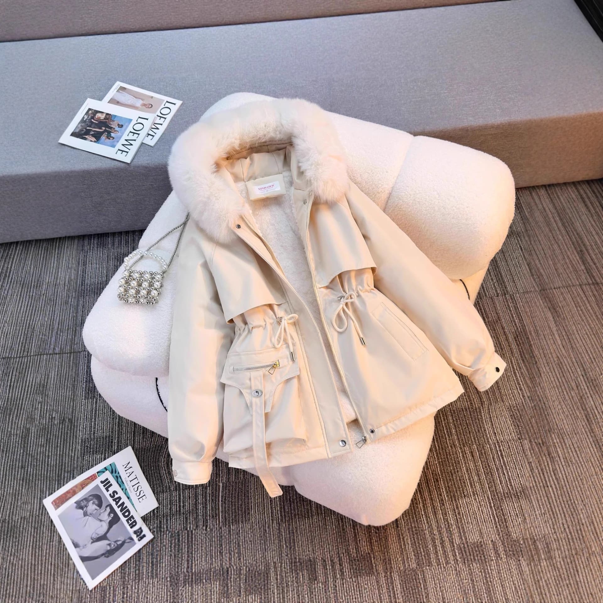 Women's Winter 2026 New Arrival Korean Style Fashion Waist-Tied Short Quilted Coat Thickened with Fleece Lining Parka Cotton Padded Jacket
