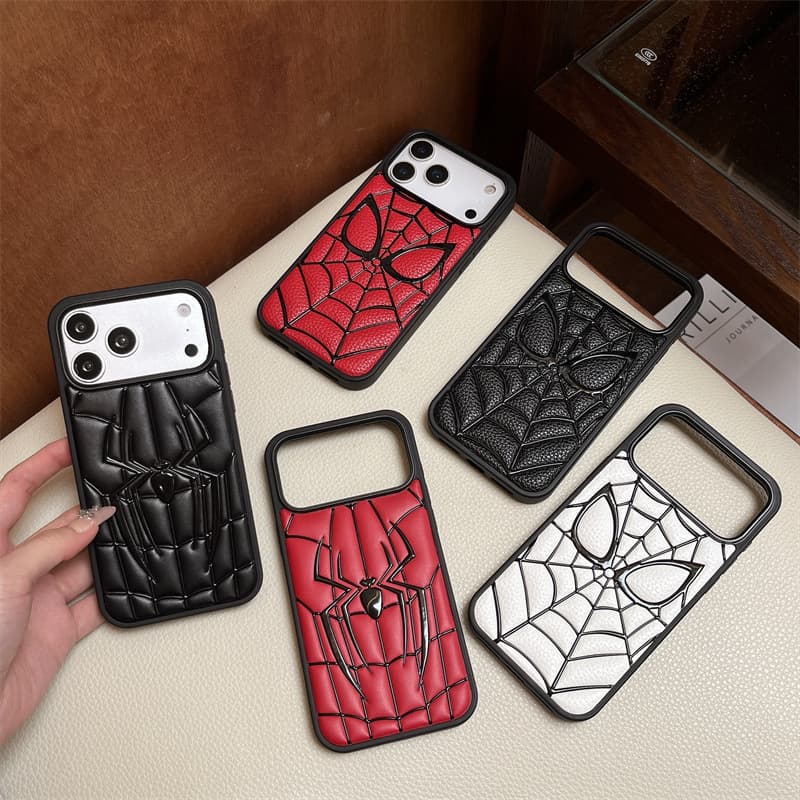 Trendy Marvel Spider-Man Leather Phone Case for iPhone 17, 16 Pro Max, Compatible with Apple 13, Full Coverage Case, Cross-Border