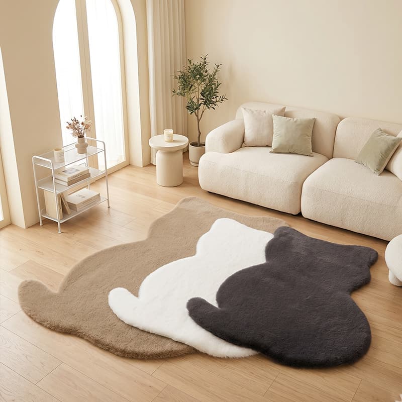 Plush Faux Rabbit Fur Carpet, Cat-Shaped Rug for Bedroom, Living Room, Sofa, Coffee Table, Kids Room, Bedside Mat