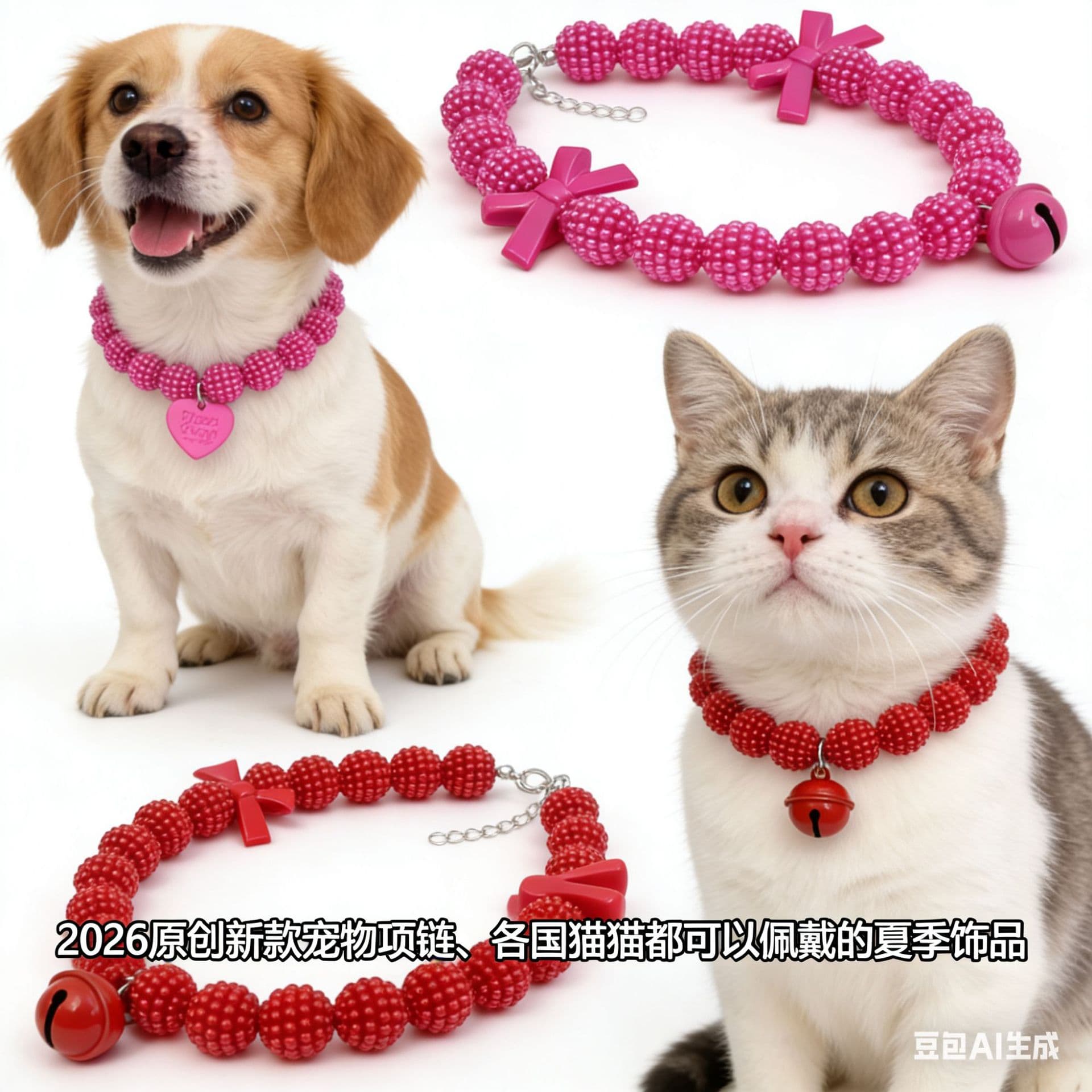 Foreign Trade Japanese and Korean Style Fashion Imitation Pearl Bayberry Ball Beaded Dog Collar Cute Puppy Cat Pet Decoration Accessories