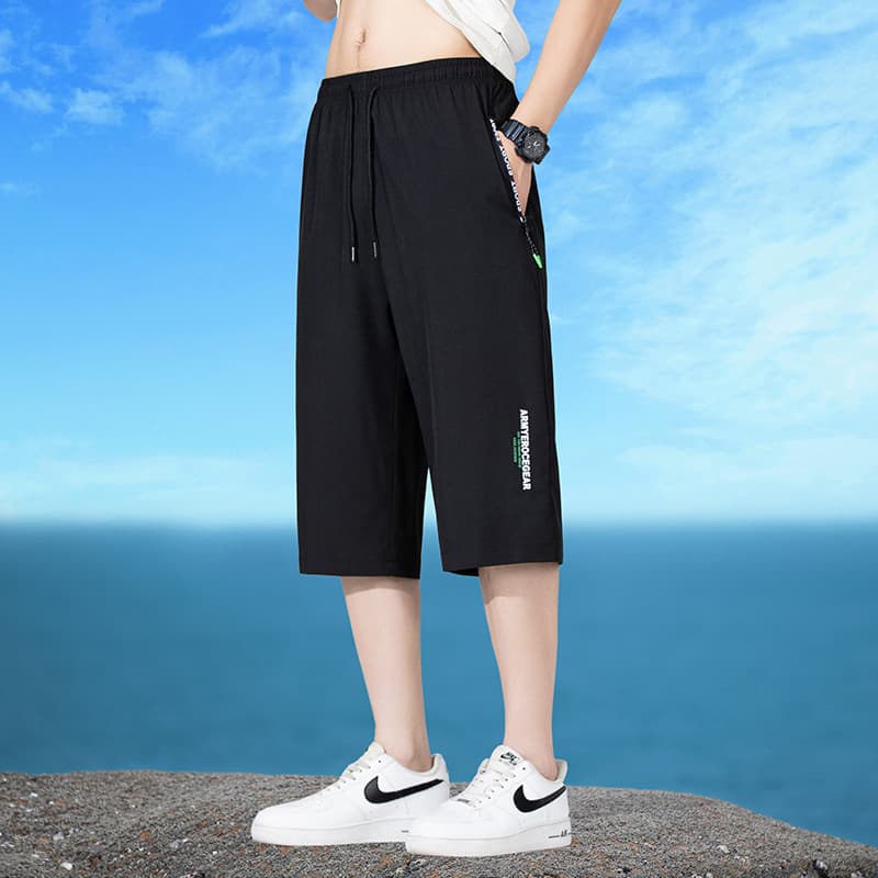 Cross-Border Trade Ice Silk Loose-Fitting Cropped Pants Summer Thin Casual Sports Quick-Dry Men's Plus-Size Pants