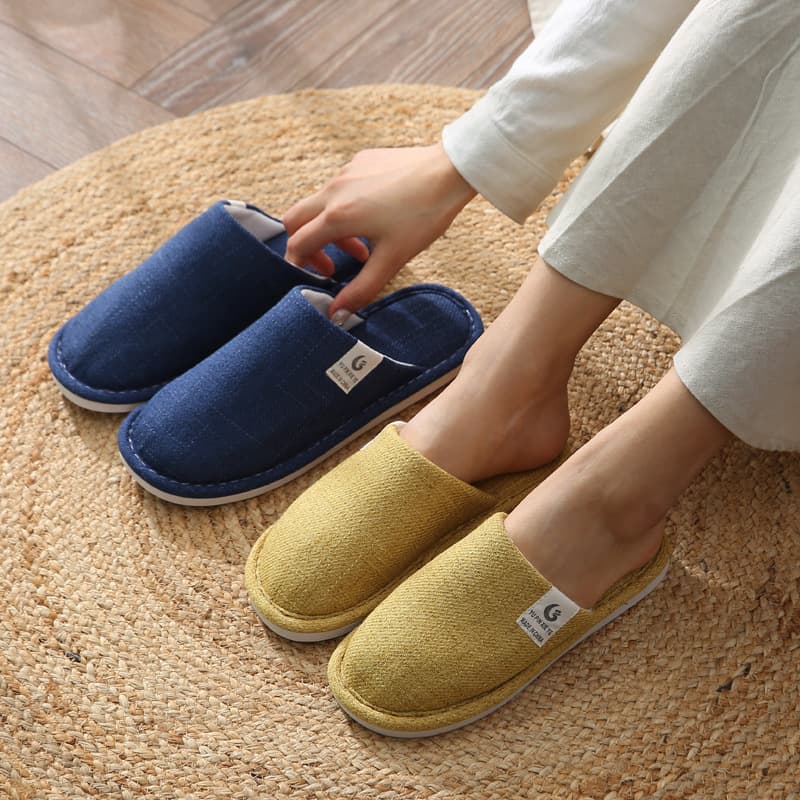 New enclosed-toe cotton linen slippers for women in winter, indoor wooden floor non-slip, all-season unisex for spring and summer home use