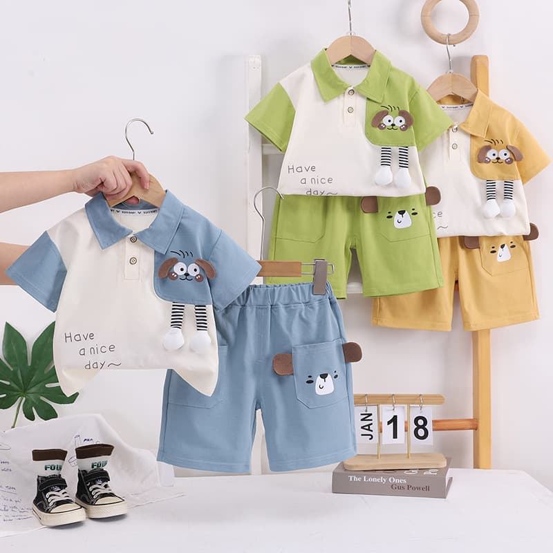 Kids Baby Summer Outfit Set Cartoon 2026 New Style Boys Short Sleeve Children Two-Piece Thin Fashion