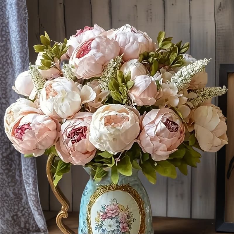 European-style 13-head core-packed peony simulation peony flower living room home table decoration flower simulation flower fake flower ornaments