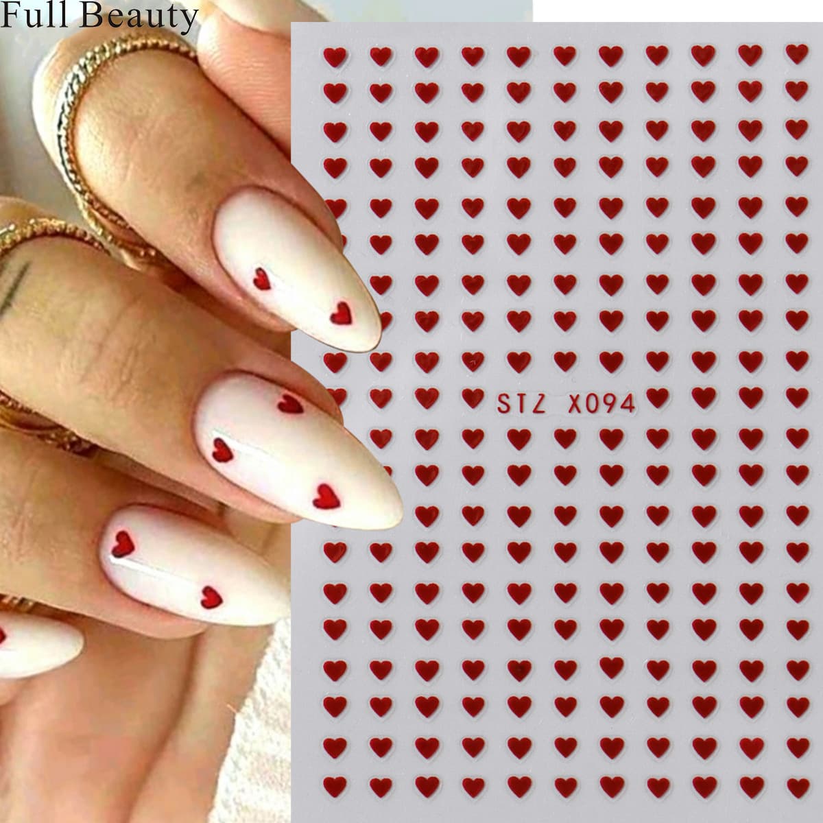 FULL BEAUTY cross-border new nail art stickers mini heart-shaped hollow pink love nail stickers