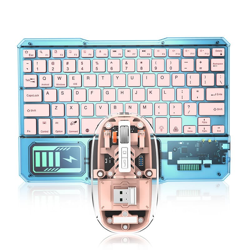 New Acrylic Transparent Touch Backlit Bluetooth Keyboard and Mouse Set, Wireless Bluetooth Connection Compatible with iPad
