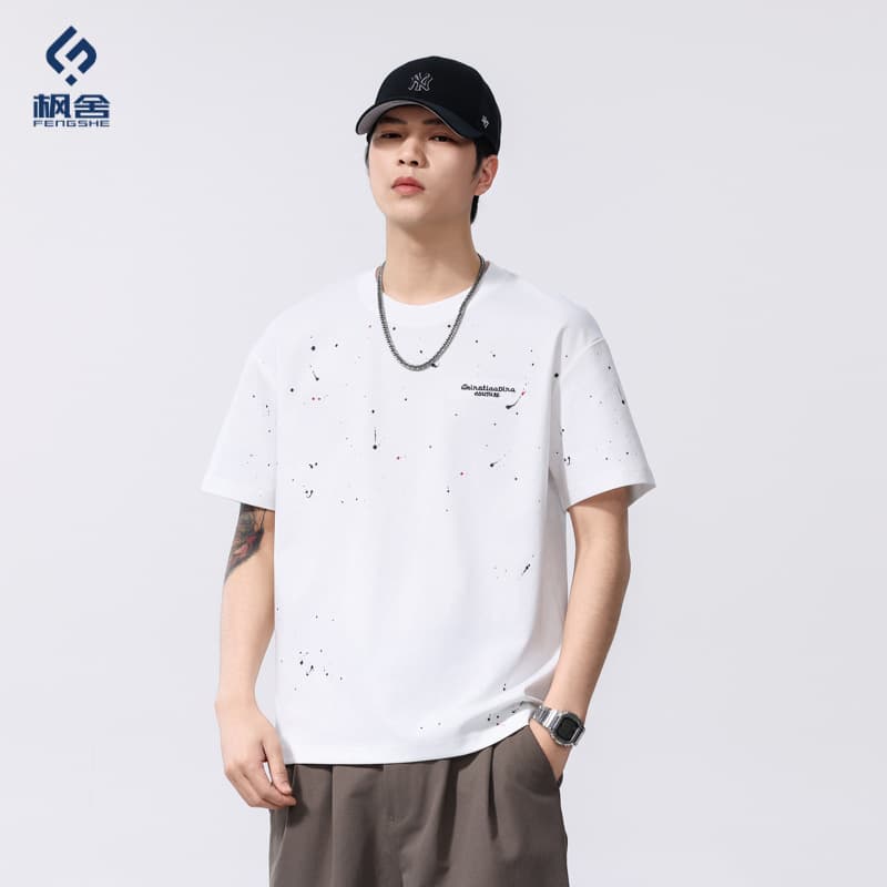 Bestselling Men's Fashion Embroidered T-Shirt Men's Summer New Trendy Ink-Spray T-Shirt American Style Xinjiang Cotton Short Sleeve T-Shirt