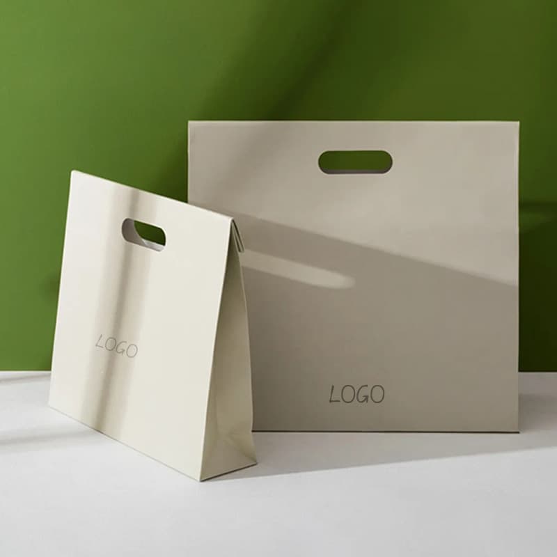 White Kraft Paper Bag with Patch Handle Paper Shopping Bag Wholesale Printing Logo