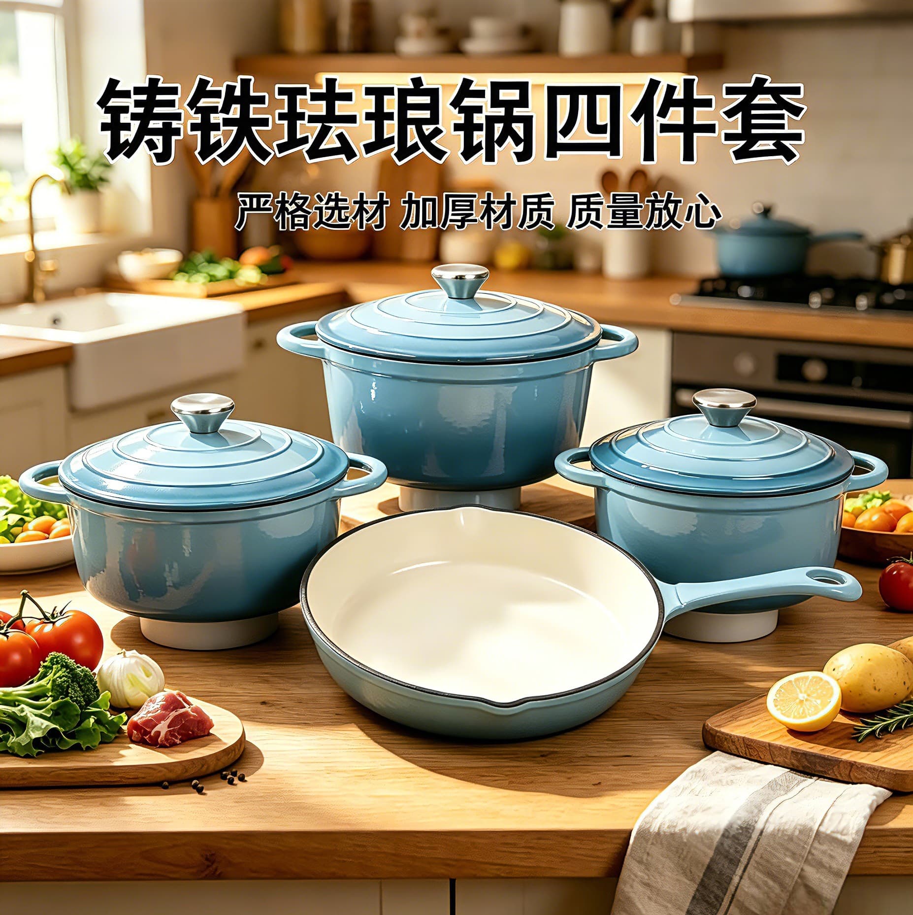 Factory Wholesale Enamel Pot Household Enamel Pot Soup Pot Casserole Universal Cooking Pot 4-Piece Set Cookware