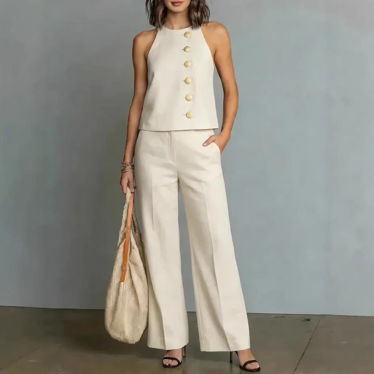 2026 Spring/Summer New Casual Set for Women - Sleeveless High-Waist Wide-Leg Pants Set, Cross-Border Amazon Fashion