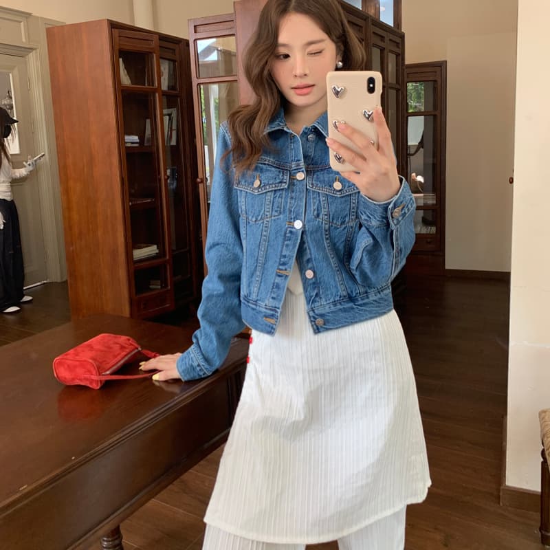 Korean Casual Premium 26 Early Spring New Denim Jacket Women RR Short Cardigan Washed Vintage Lapel Women's Jacket