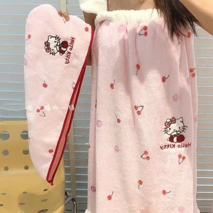 Kit Suspender Bath Dress Cherry Girl Heart Series Absorbent Coral Velvet Non-Shedding Quick-Dry Thick Hair Towel
