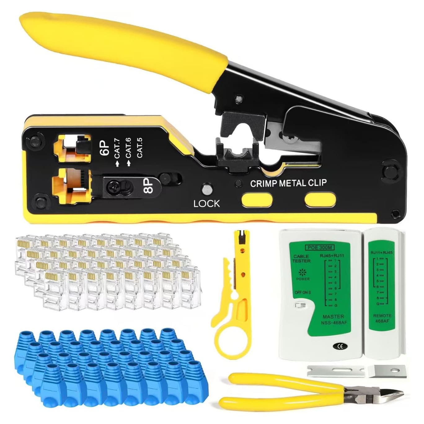 6p8p dual-purpose network cable pliers RJ45RJ11 perforated crystal head crimping tool combination set box supply