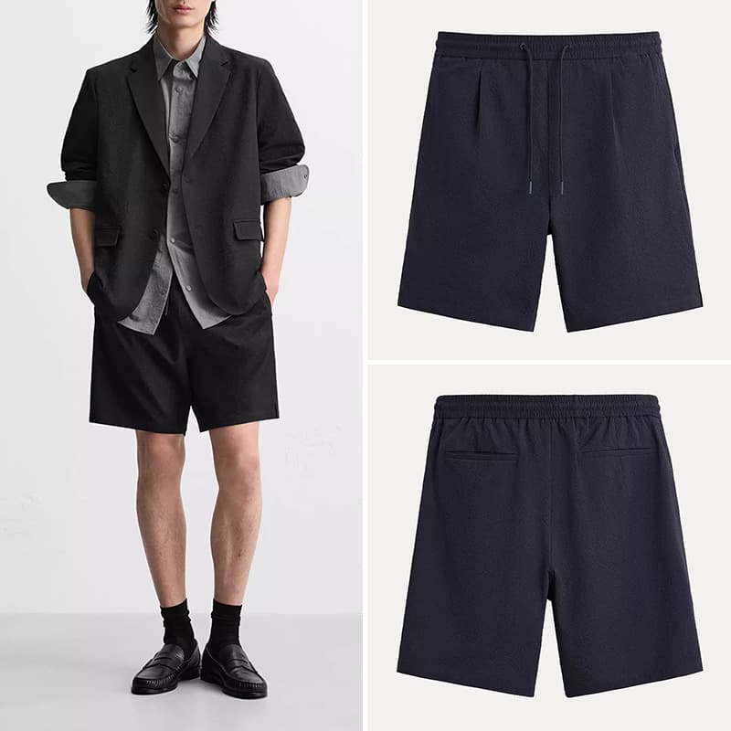 Cabinet 319! 2025 summer new men's loose cool seersucker pleated casual shorts 7380553