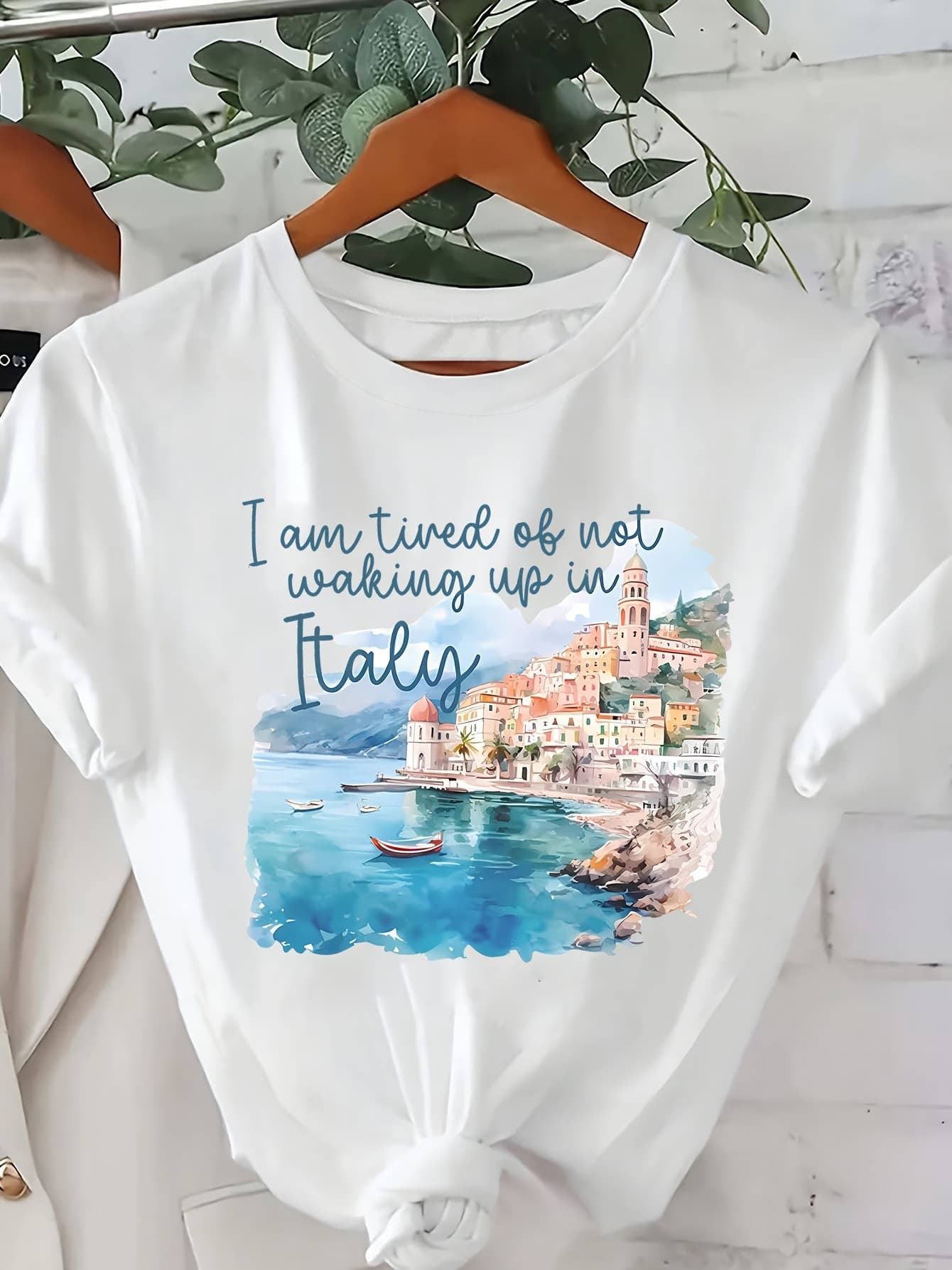 Women's Positano Italy Watercolor Print T-Shirt - "I Am Tire