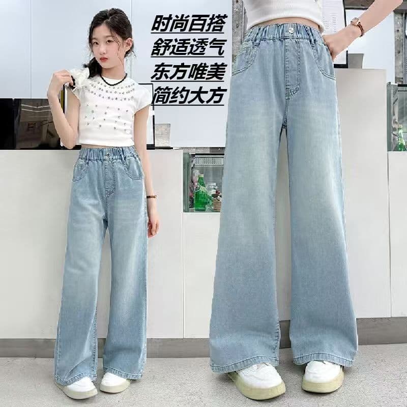 Cross-border wholesale girls jeans for spring, summer, autumn, winter 2026 new style straight-leg versatile pants for middle and older children