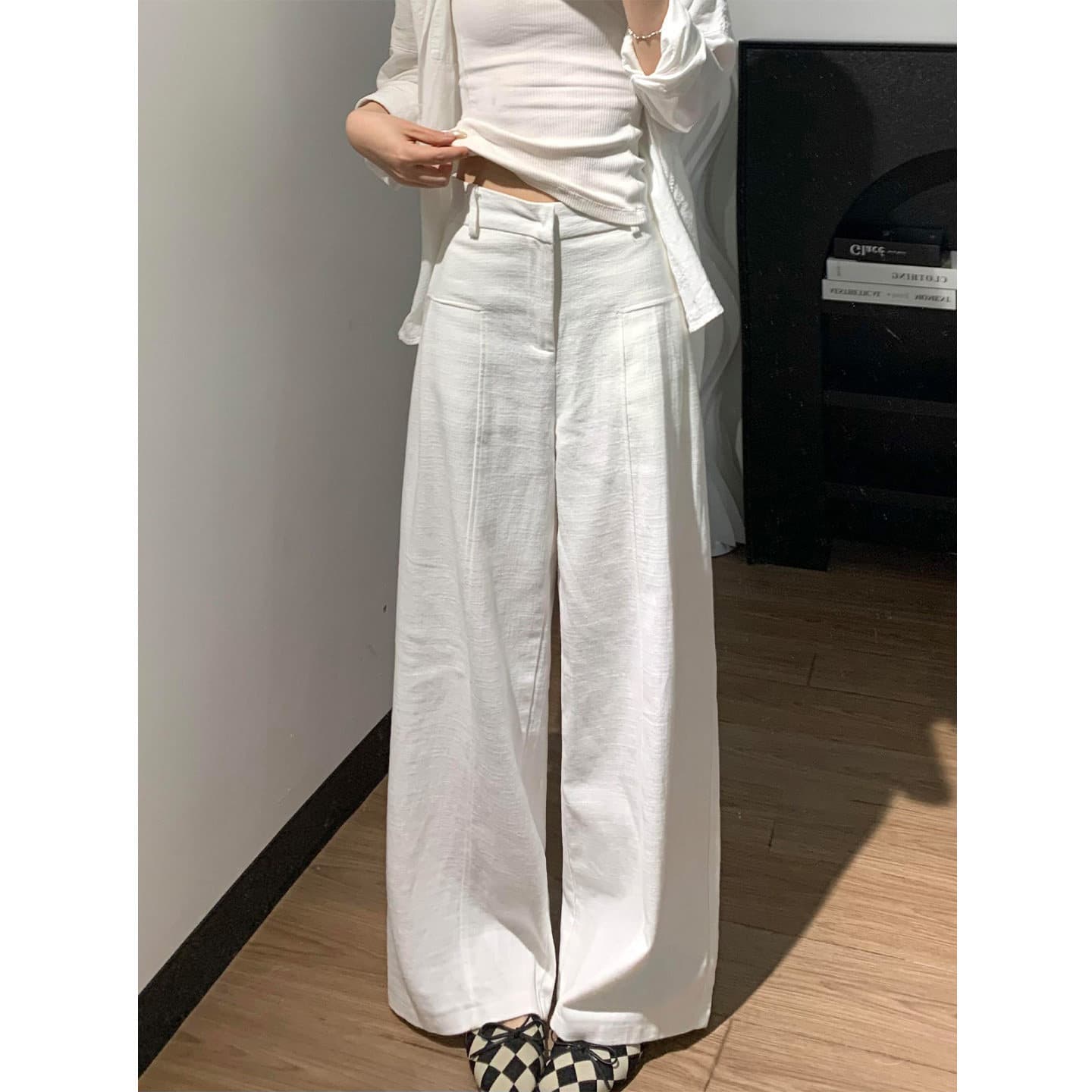 White Linen Pants Women Spring Autumn 2026 New High-End Old Money Style Suit Pants Ice-Feel Cotton Linen Wide-Leg Trousers