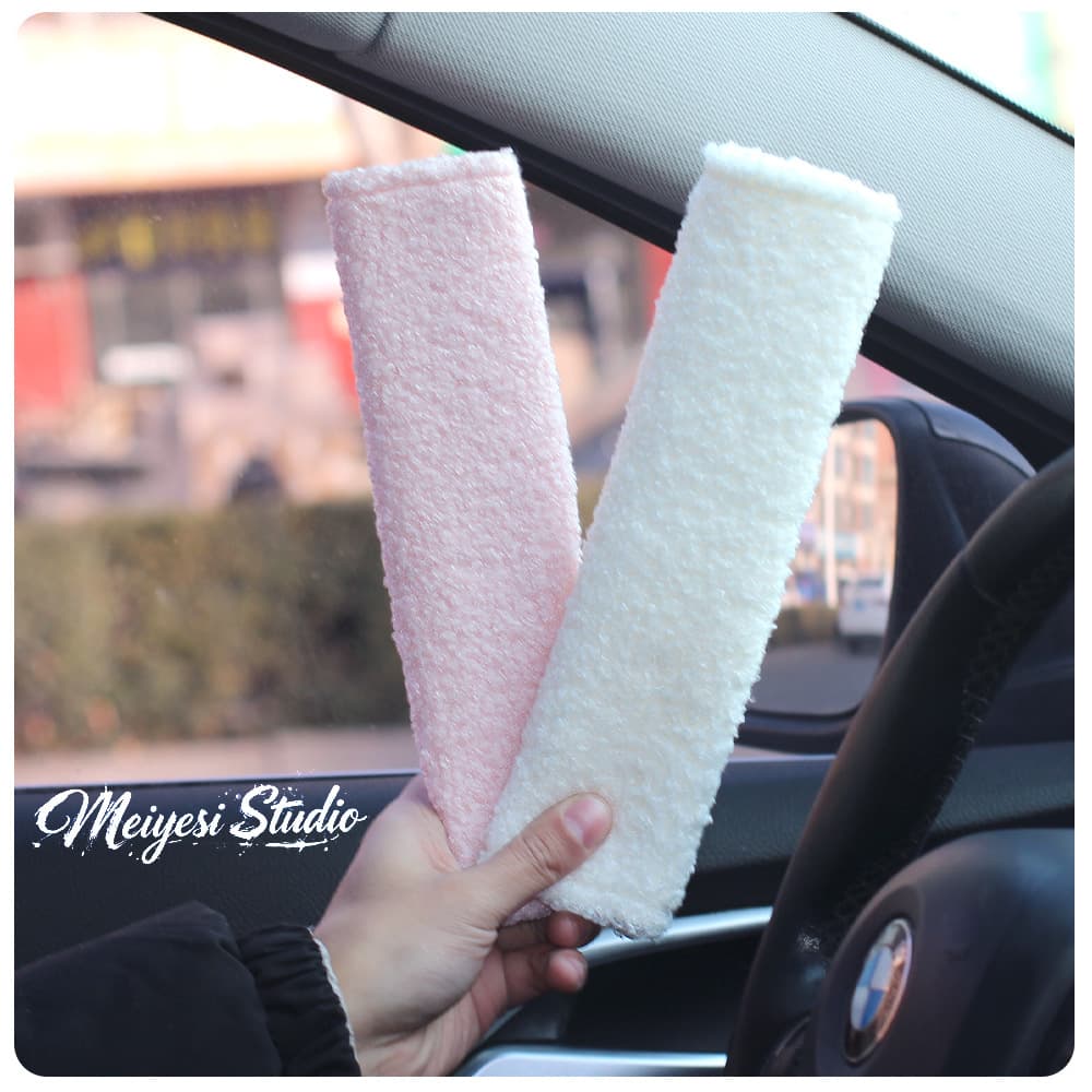 Car Seat Belt Teddy Velvet Shoulder Pad Decoration, Plush Soft Car Protective Cover, Seat Belt Interior Accessory
