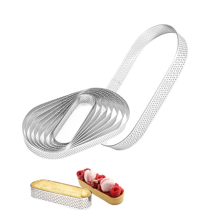 2cm High 430 Stainless Steel Punched Oval Tower Ring French Tart Ring Tortilla Ring Cake Mousse Mold