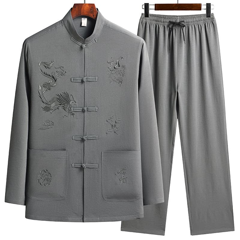 Chinese style Tang suit, middle-aged and elderly summer suit, dad outfit, grandpa outfit, morning exercise Chinese style plate buckle, atmospheric solid color embroidery