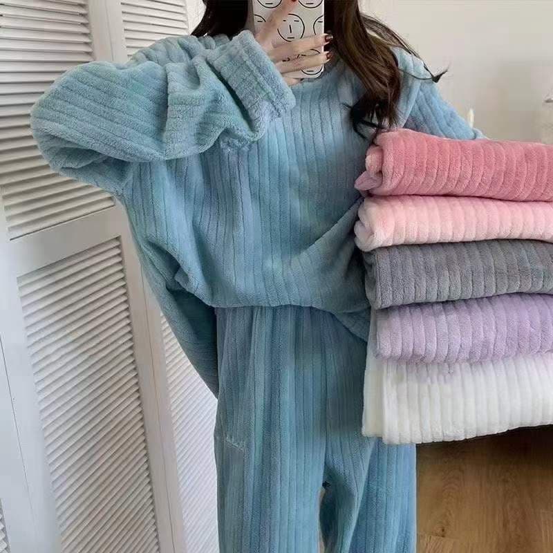 Crescent City Warm Suit Pajamas Home Clothes Women's Autumn and Winter Thickened Flannel Warm Pajamas Two-piece Suit for Outerwear