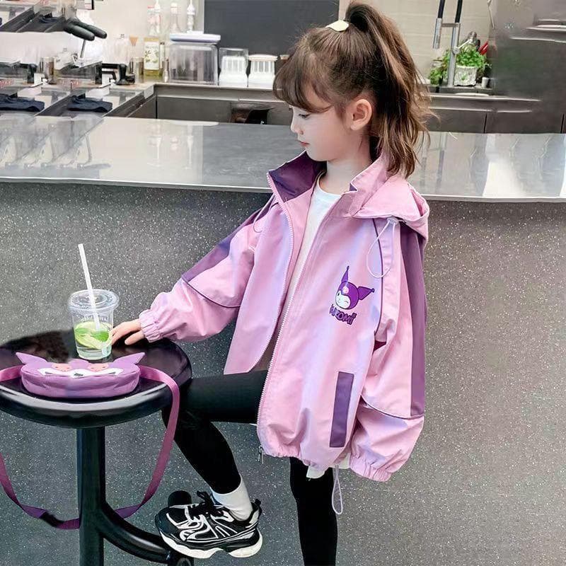 Girls' Jacket 2025 Autumn New Style Stylish Medium to Large Kids Spring/Autumn Kuromi Fashion Trench Coat Color-Block Windbreaker