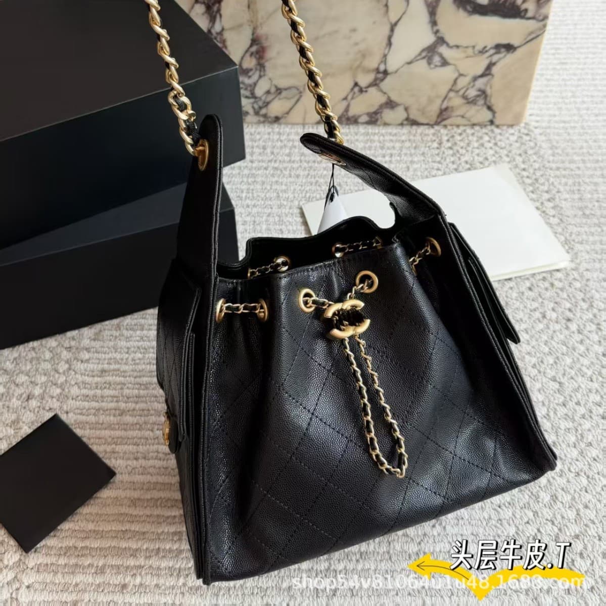 DIY Cross-Border Bestseller 2026 Spring New Diamond-Quilted Chain Women's Bag Crossbody Bag Premium Drawstring Shoulder Bucket Bag
