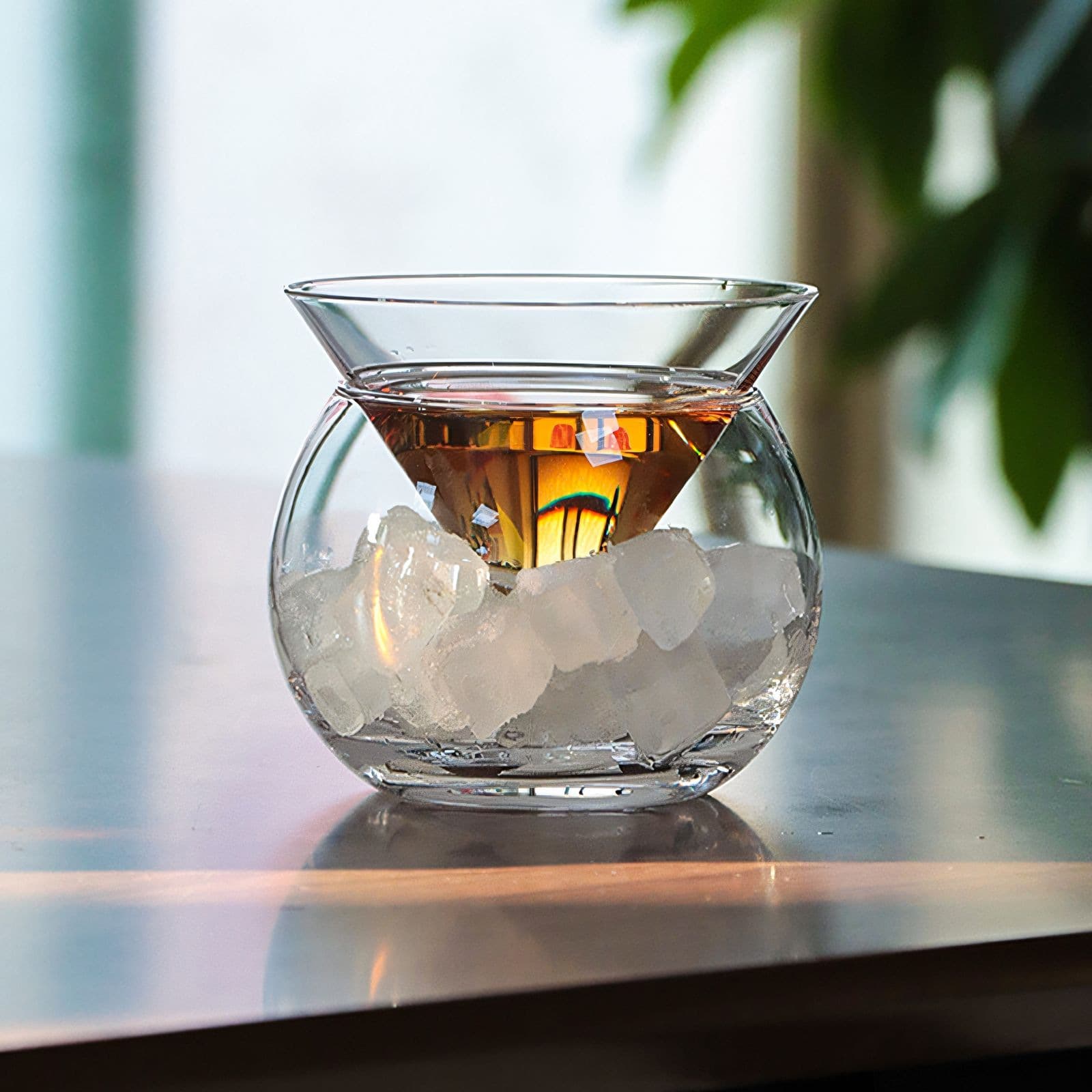Japanese-style Double-layer Sake Chiller, Separated Ice Wine Pot, Bar Cocktail Glass Cooler and Ice Soaker