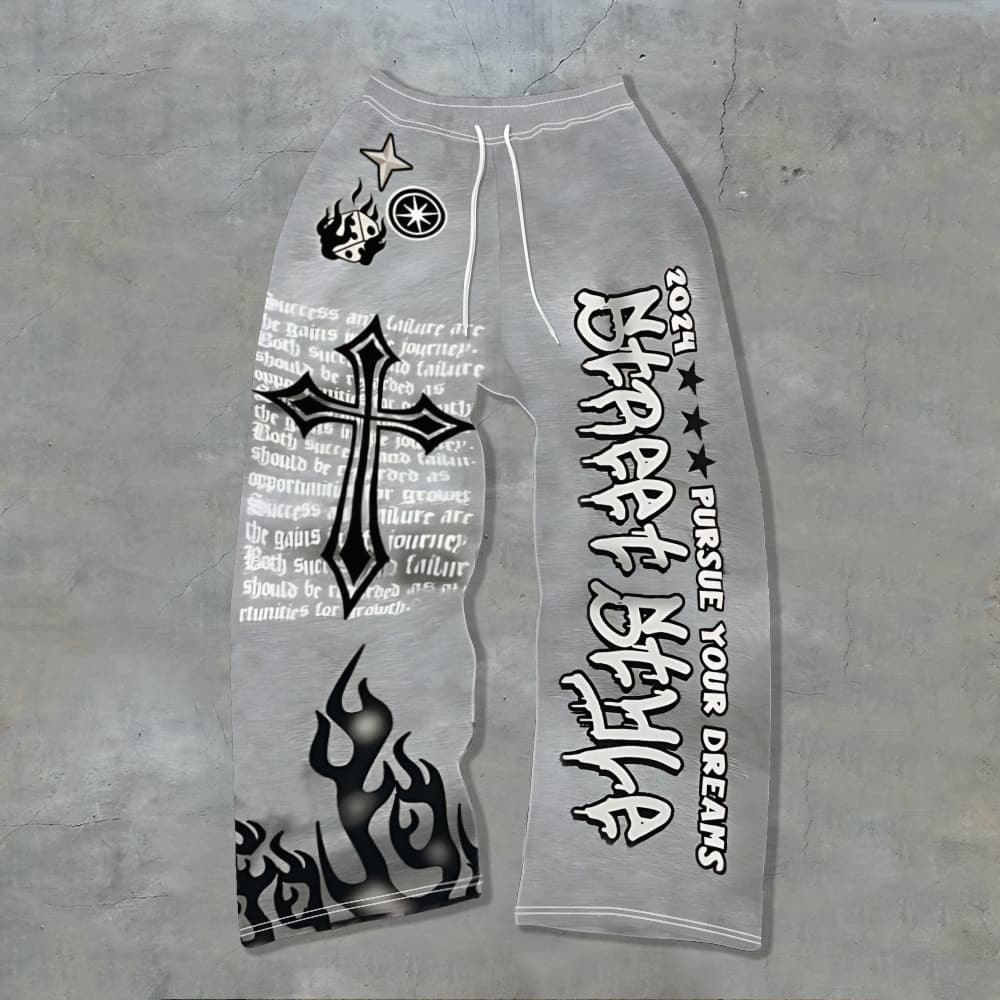 Cross-border Trade 3D Printed Men's Casual Pants American Street Retro Pattern Loose Wide-leg Straight Long Pants Fashion
