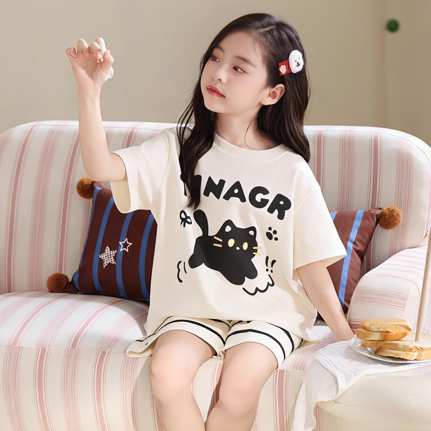 Girls Pajamas 2026 New Summer Pure Cotton Short Sleeve Thin Medium to Large Size Girls Fashion Home Sleepwear Summer Style