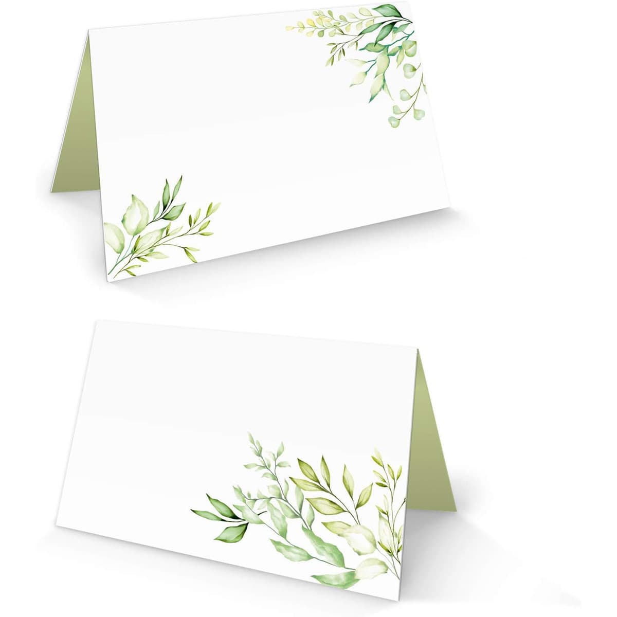 Forest-Style Watercolor Green Leaf Folding Place Cards, Handwritten Table Cards for Weddings and Banquets, Guest Name Tags, Seating Guide Cards