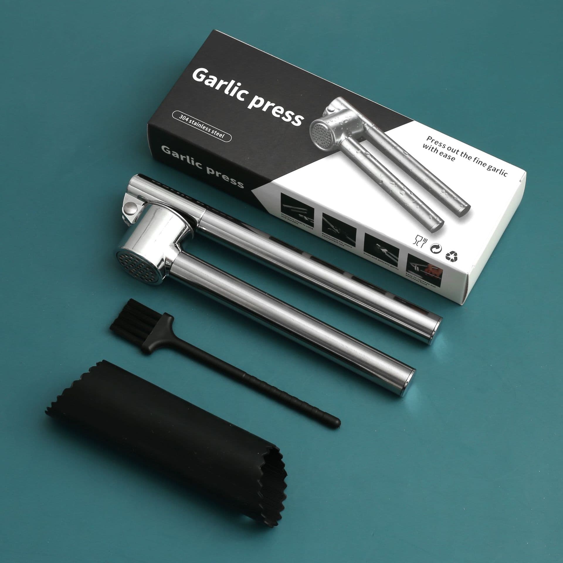 Stainless Steel Extended Garlic Press Peeler Garlic Mincer Garlic Crusher Garlic Masher Home Zinc Alloy Garlic Press