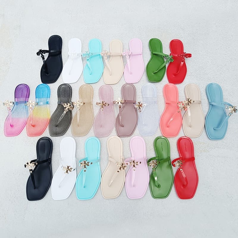 Tb Women's Square-Toe Jelly Flip-Flops, European and American Big Brand Women's Sandals, New Flat-Soled Cross-Border Slippers