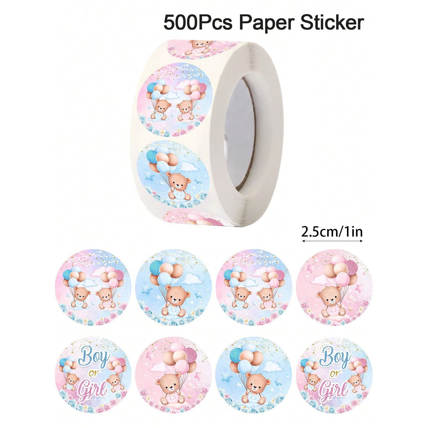 Cross-border 500pcs Cartoon Bear Gender Reveal Stickers Newborn Gender Reveal Party Gift Wrapping DIY