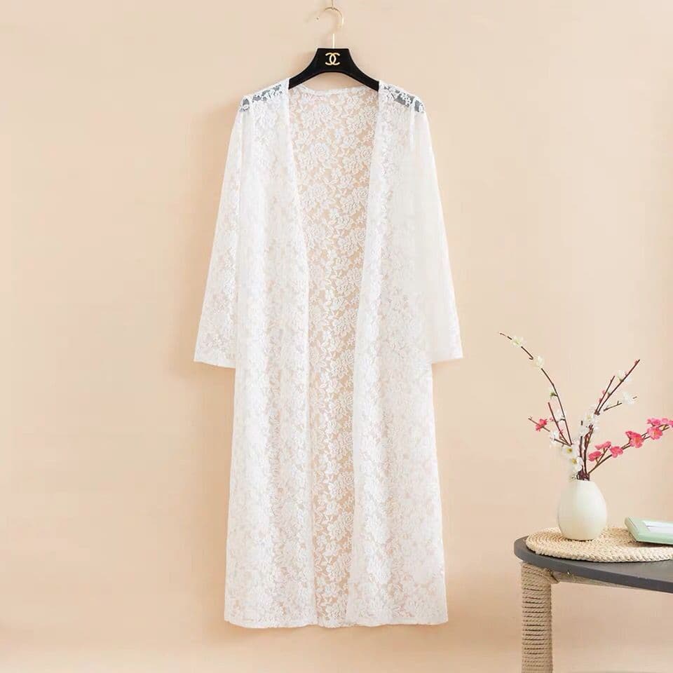 Jinhan 2026 Summer Long-Sleeve Plus Size Air Conditioning Shawl Cardigan for Women, Mid-Length Hollow Lace Open Front Thin Ins Style