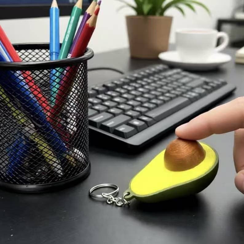 3D Printed Simulation Food Stress Relief Keychain Avocado Shape Press and Rebound Pendant