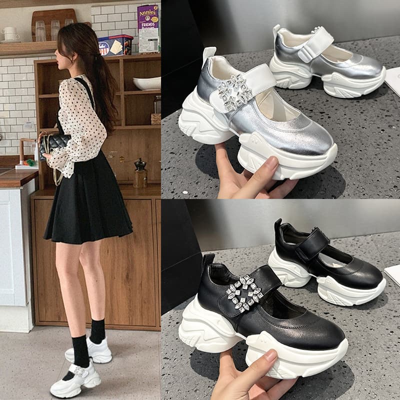 Spring Summer Thick Bottom Ladies Dad Shoes Breathable Mesh Surface Sports Shoes Diamond Buckle Women Casual Footwear