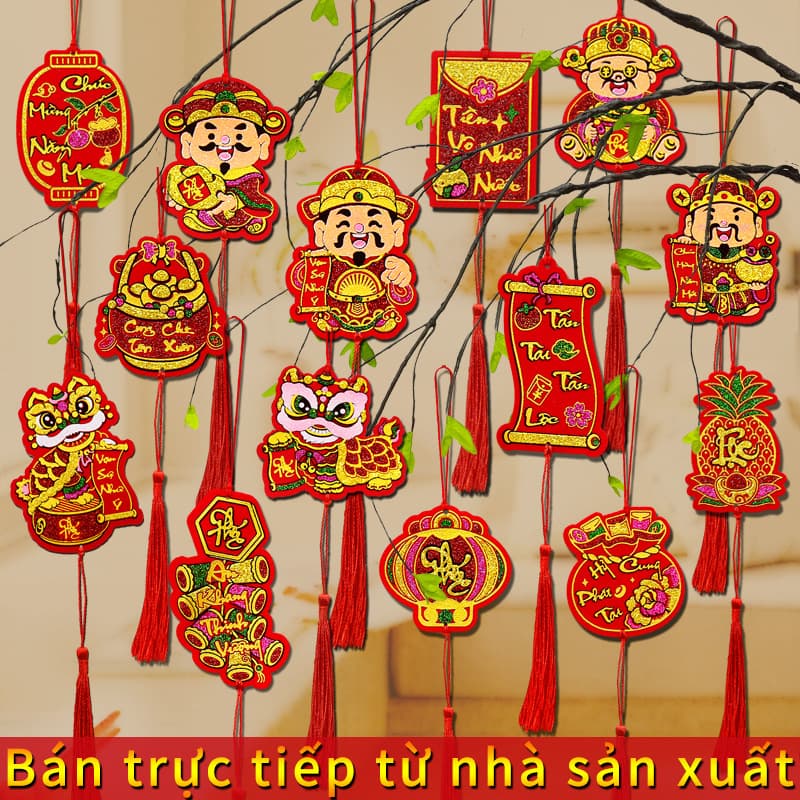 Vietnamese New Year Bonsai Small Hanging Ornament Indoor Tree Decoration Spring Festival Decoration Felt God of Wealth Hanging Ornament Cross-border Hot Seller
