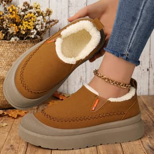 Winter Women's Shoes, Fleece-Lined, Slip-On, Soft Sole, Thick Sole, Casual Loafer Shoes, Versatile, Commuter, Student Style