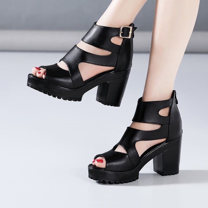 Fish Mouth High Heel Sandals for Women, Chunky Heel, Platform Thick Sole, Summer New Style, Korean Versatile Roman Sandals