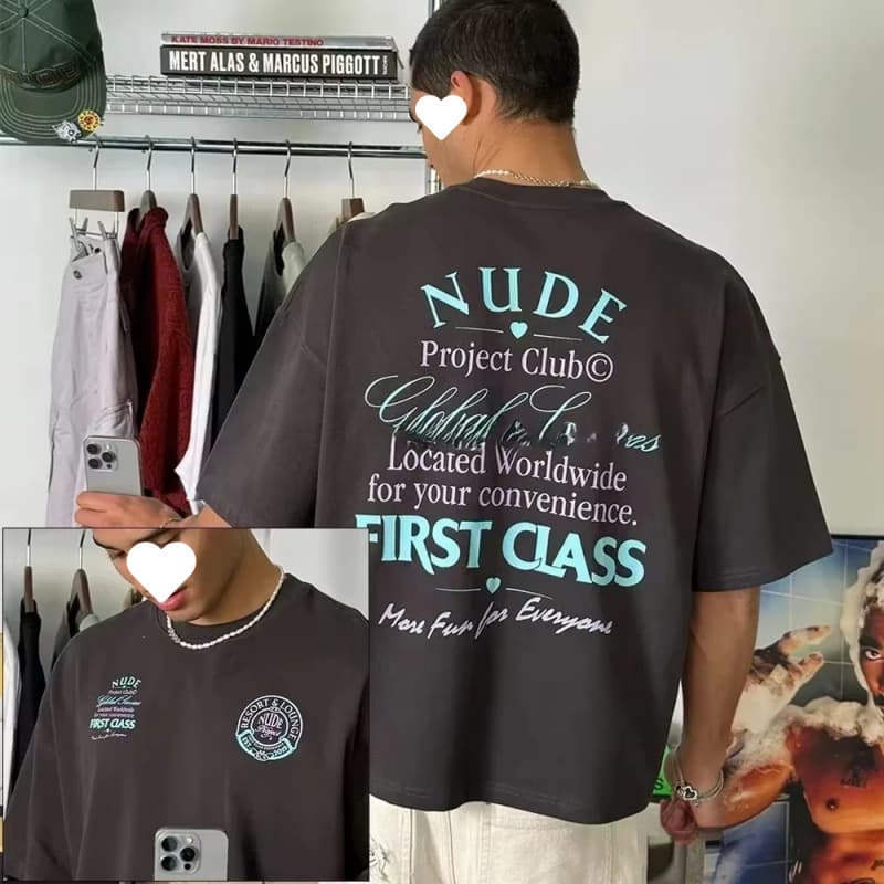 2025 Summer New Trendy Printed Nude Design Unisex Vacation Designer T-Shirt Brand Streetwear Cotton