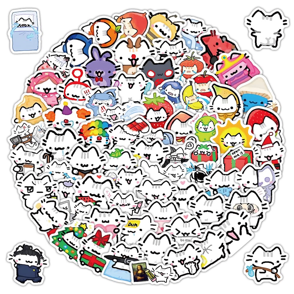100+ New Basil Kitten Graffiti Stickers for Decorating Refrigerators, Skateboards, Water Bottles, DIY Personalized Stickers, Factory Wholesale