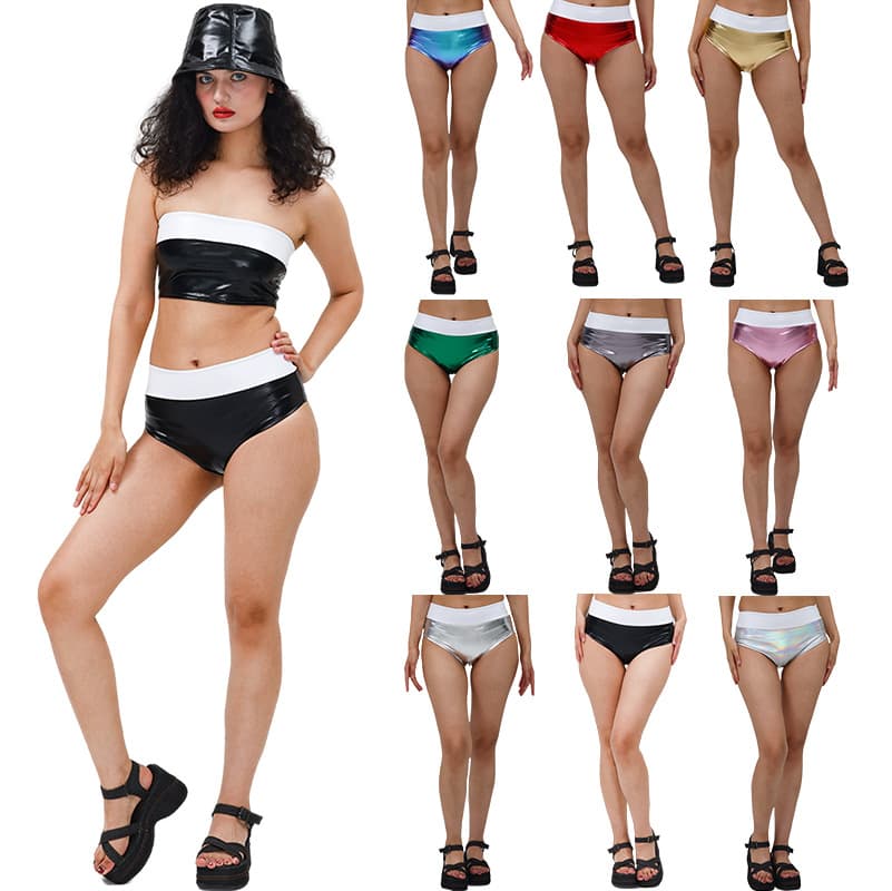 Euro-American Style Bikini Gold Foil Patent Leather Fabric Color Block Sexy Triangle Shorts Candy Color Underwear Drop Shipping