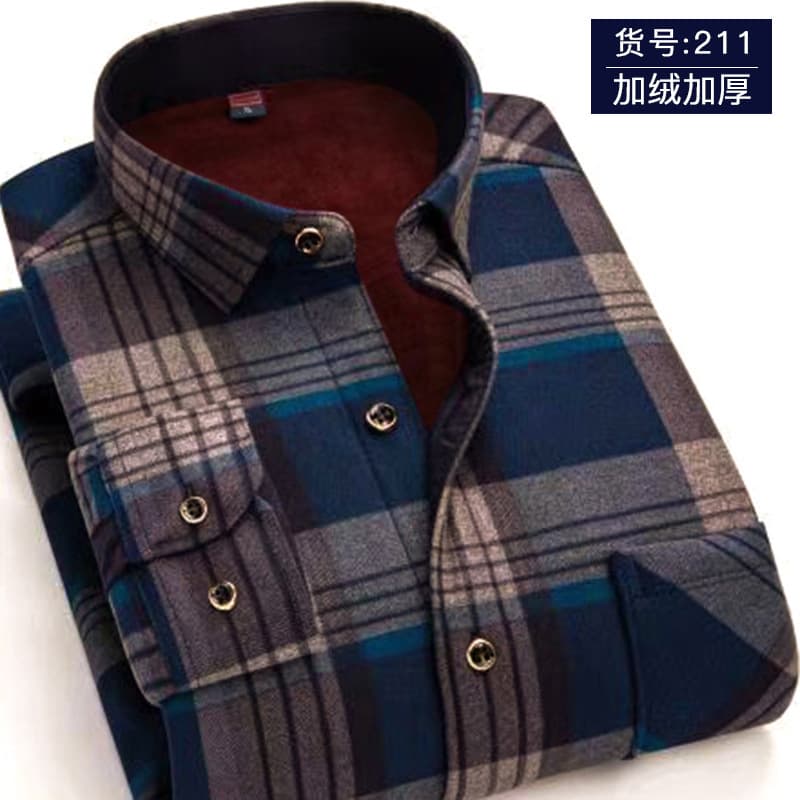 2024 Winter Men's Warm Fleece-Lined Thick Shirt Plaid Double-Sided Fleece Casual Underwear Men's Wholesale