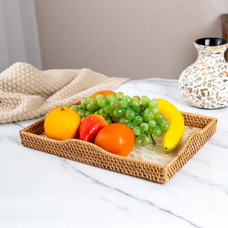 Vietnamese Rattan Storage Box Multi-functional Organizer Basket for Snacks, Candy, Sundries, Tableware, Tea Set, and Western Dining Utensils