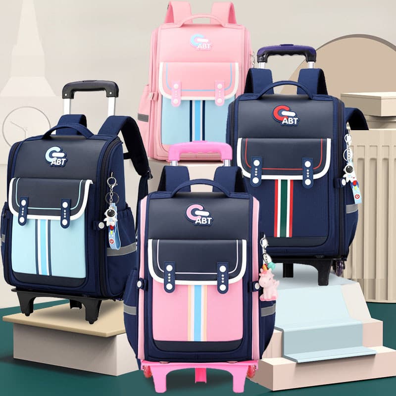Wholesale 2024 new British primary school students' trolley schoolbags for boys and girls and children's trolley boxes with detachable pulleys